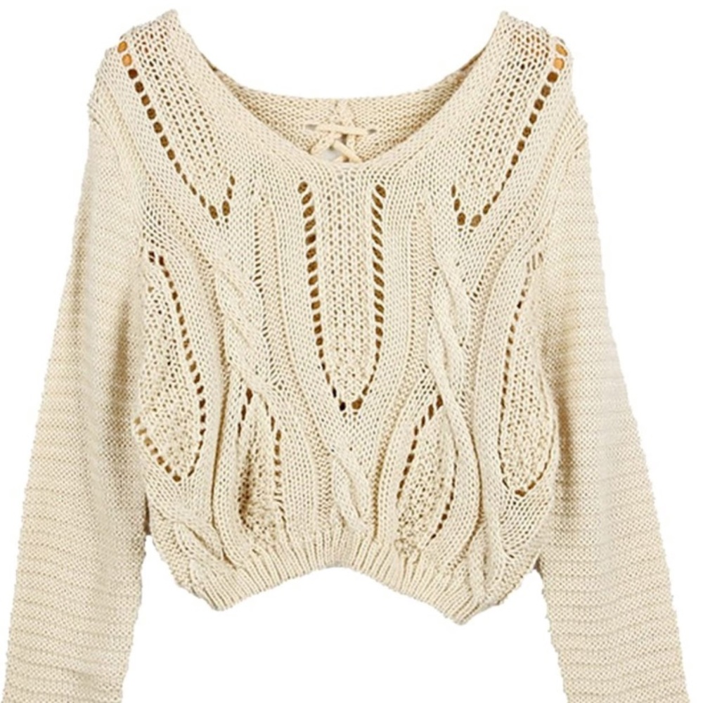 Beige cropped sweater with lace up back! Small